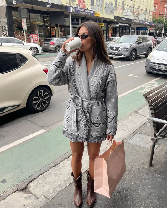 Elodie Long Bandana Cardigan Grey