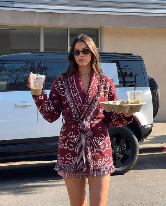 Elodie Long Bandana Cardigan Burgundy