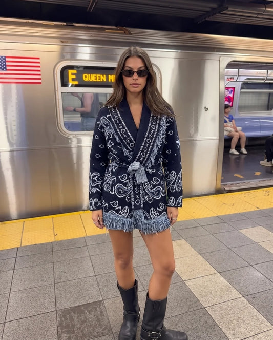 Elodie Long Bandana Cardigan Navy