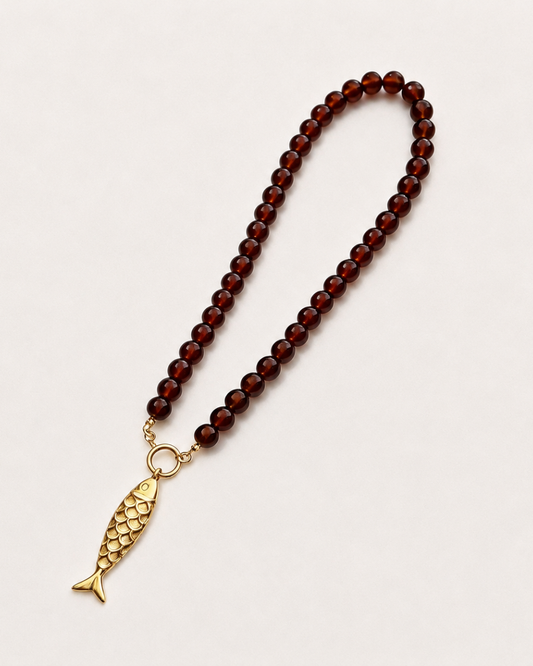 GOLDEN FISH NECKLACE BROWN