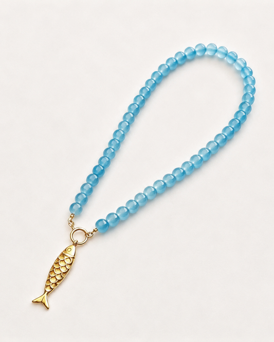 GOLDEN FISH NECKLACE BLUE